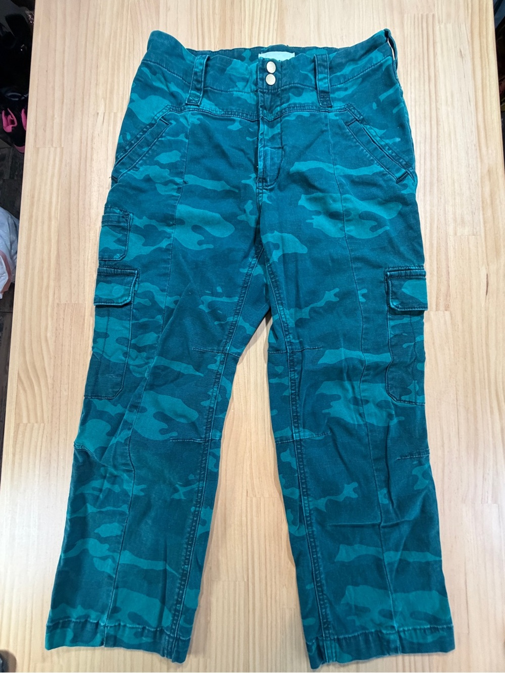Anthropologie Teal Camouflage Cargo Pants B7